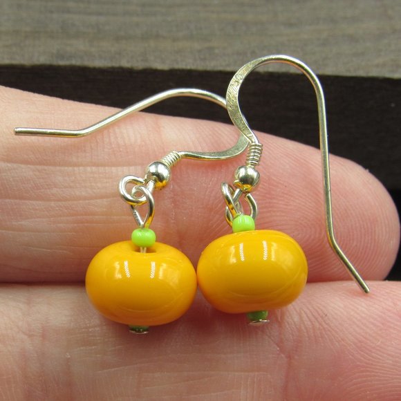 Jewelry - Sterling Silver Small Orange Glass Ball Earrings